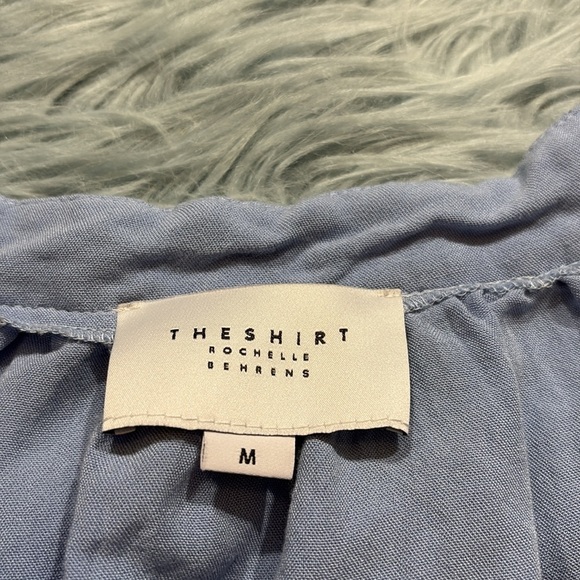 The Shirt by Rochelle Behrens Blue Crop Off The Shoulder French Girl Top sz M - Picture 9 of 11